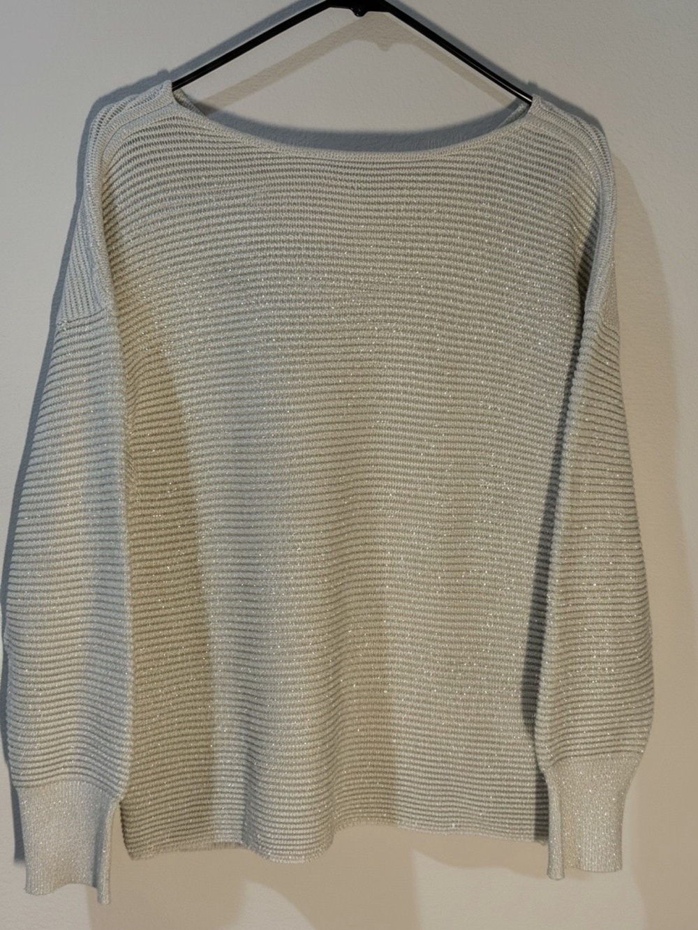 Tommy Bahama Cream Scoop-Neck Ribbed Knit Sweater Metallic Gold Accents - Picture 5 of 8